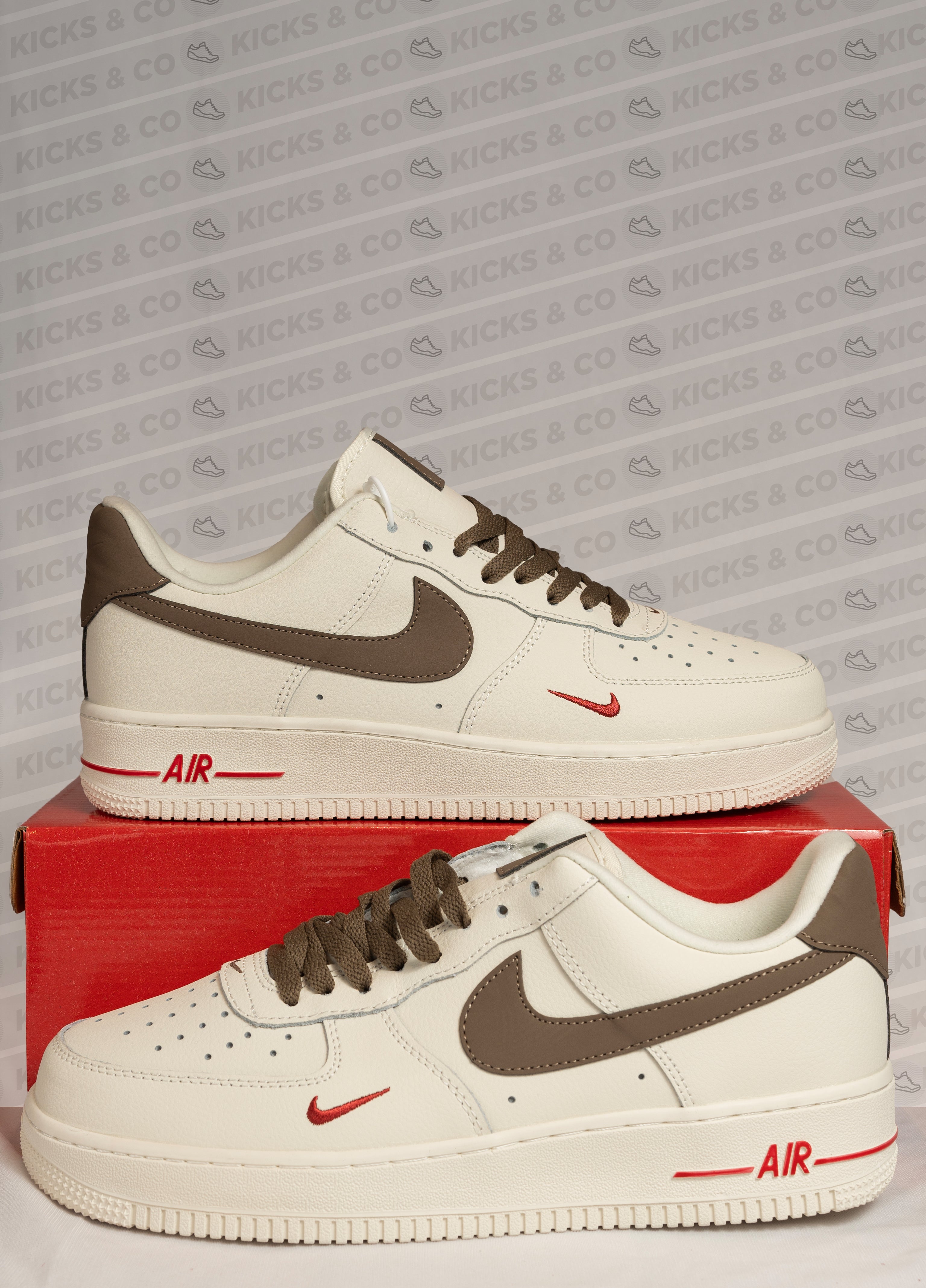 Nike First Copy Shoes AIR FORCE 1 MILK COFFEE RED SWOOSH Kicks Co